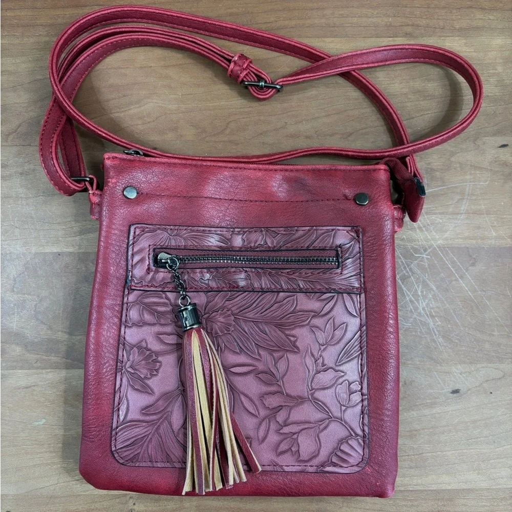 Liz Soto Ruby Red Vegan Leather Multi Pocket Crossbody with Adjustable Strap